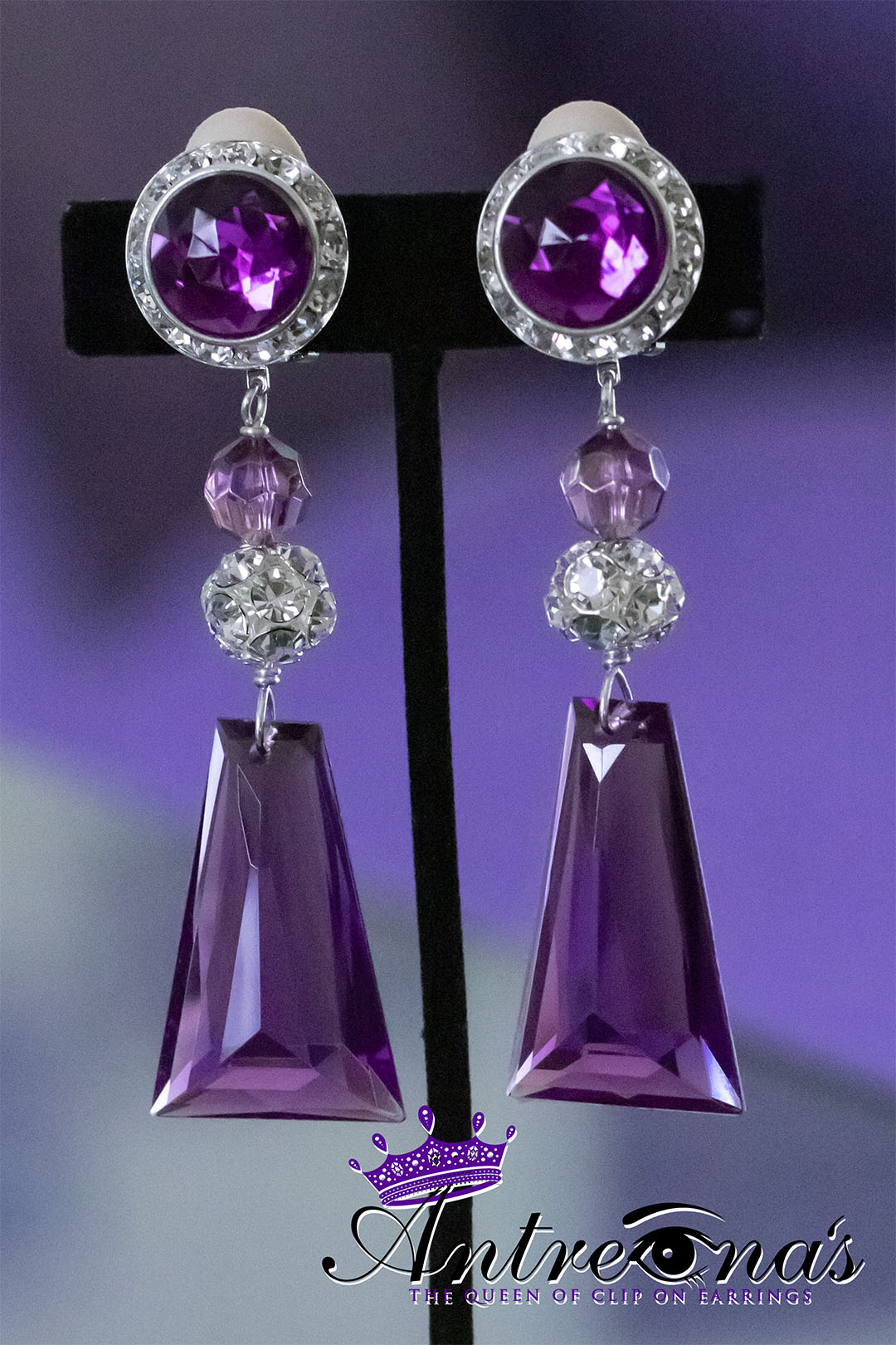 Purple clip on earring for women with non pierced ears.