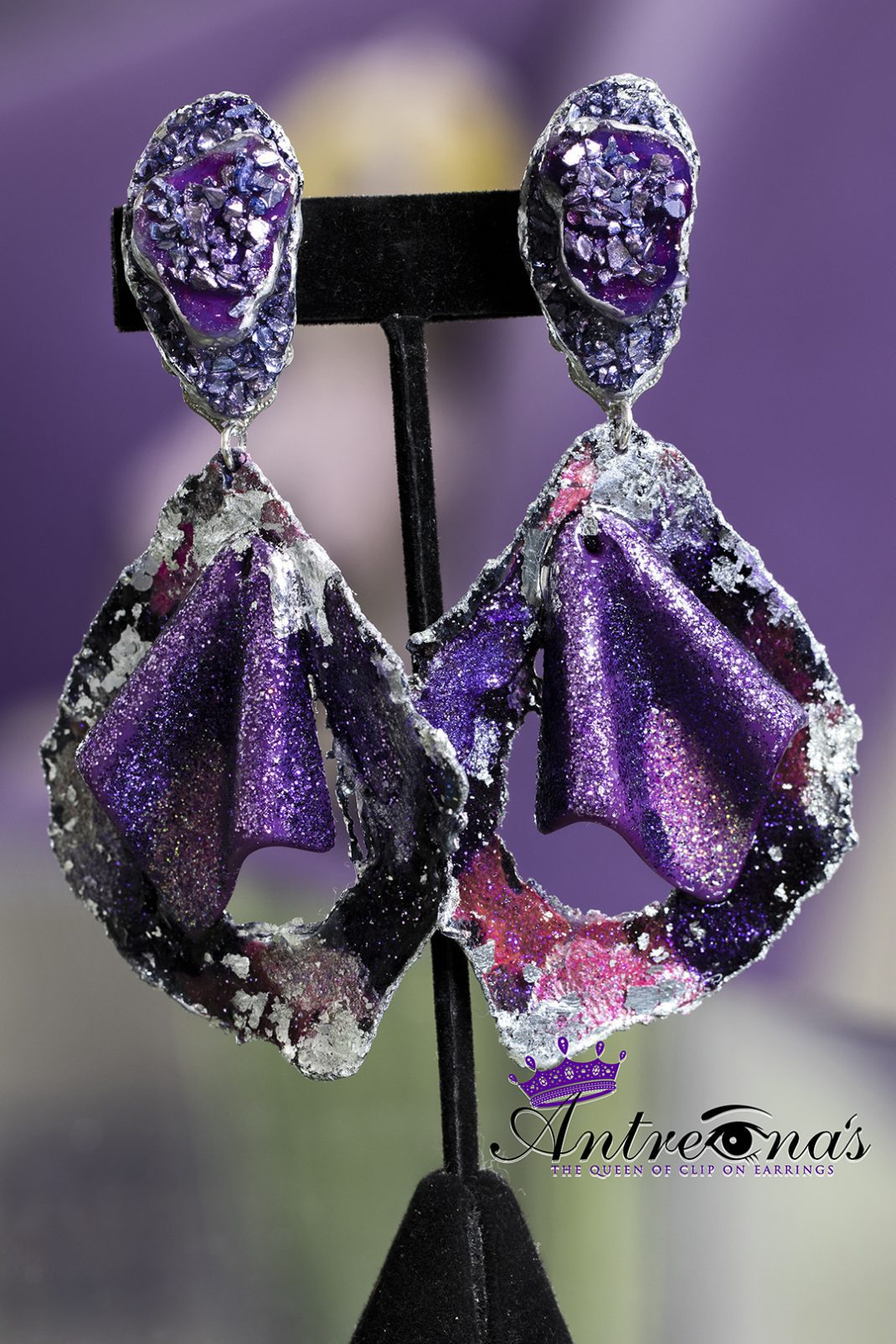 Purple earrings with clips