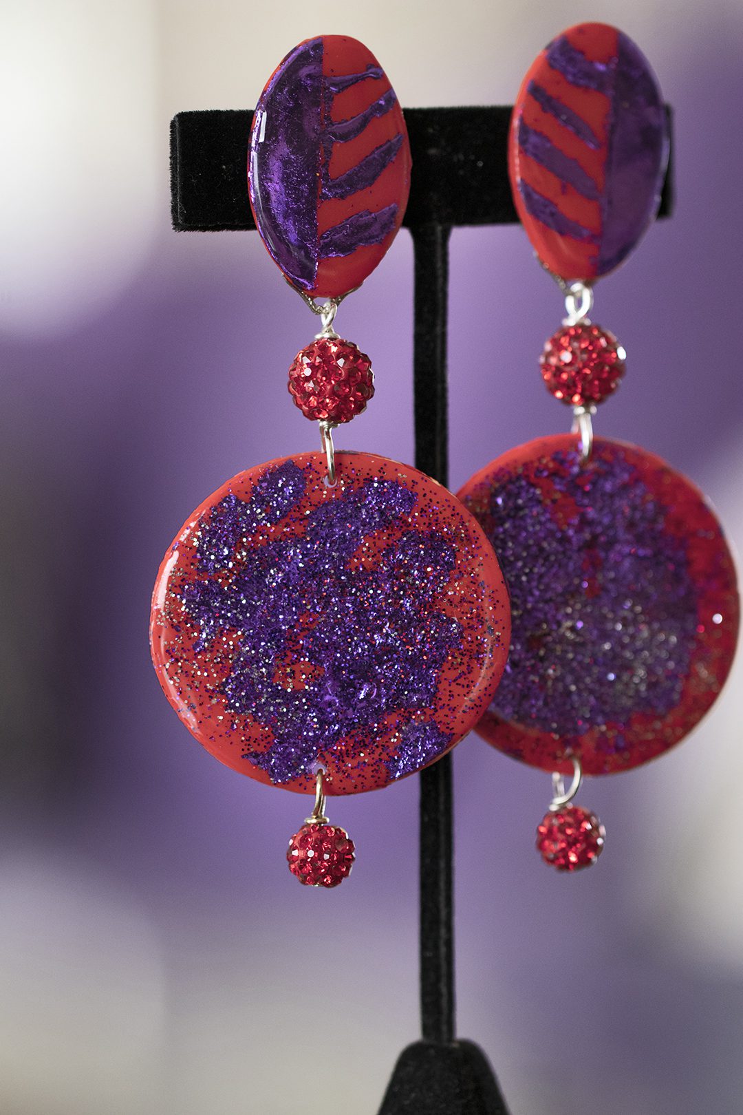 Purple red clip on earrings