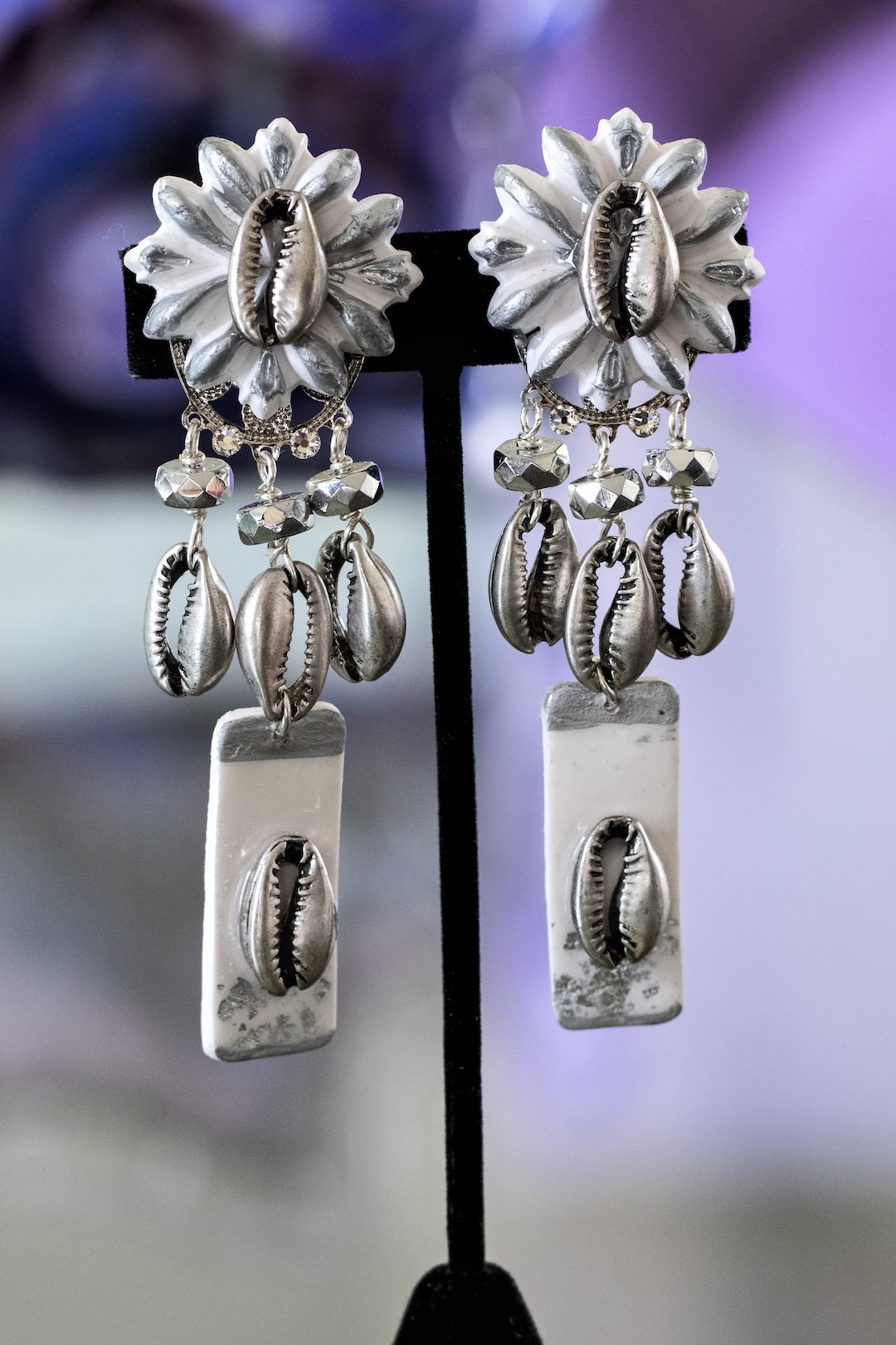 Cowrie shell earrings silver