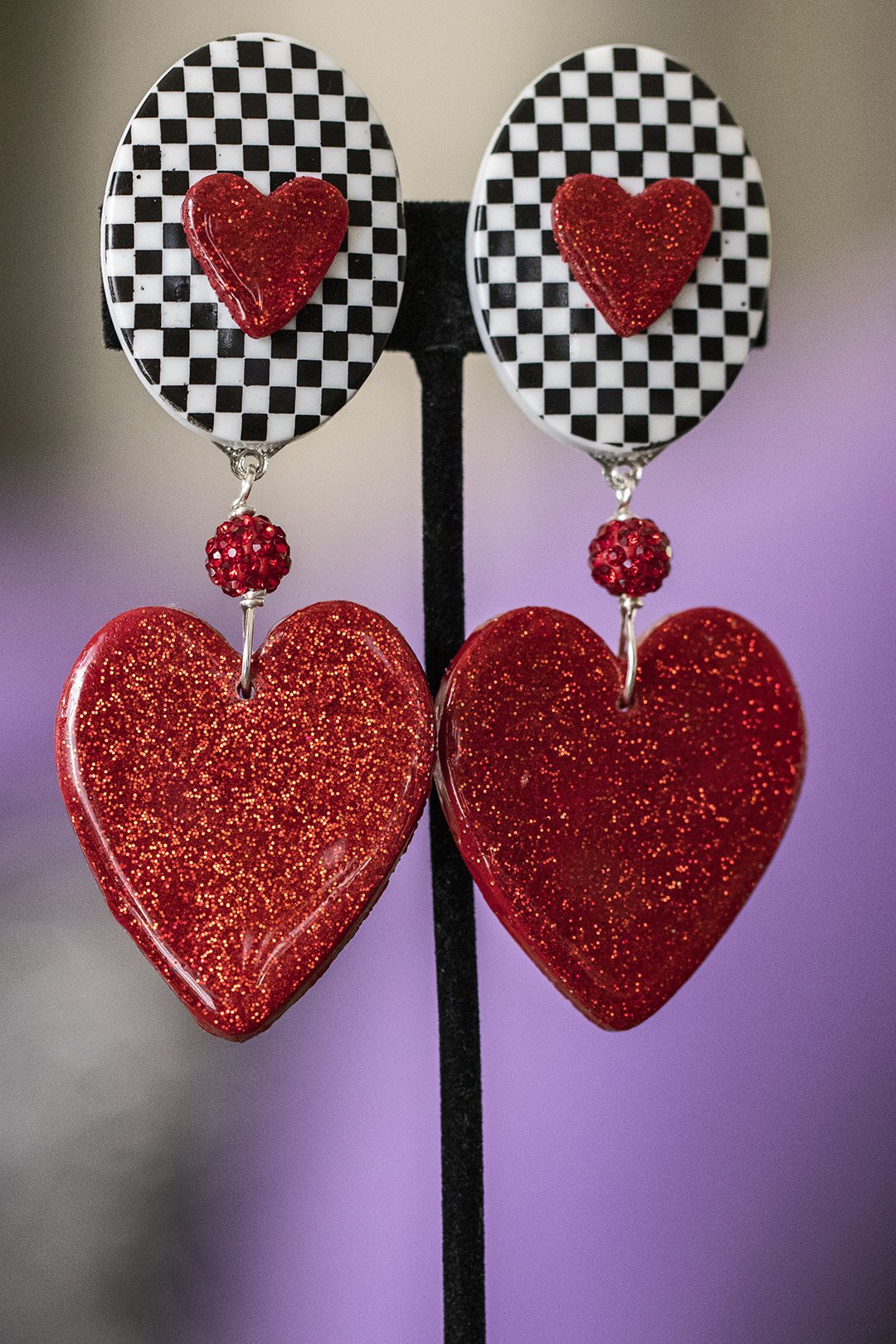 Red houndstooth clip earrings image