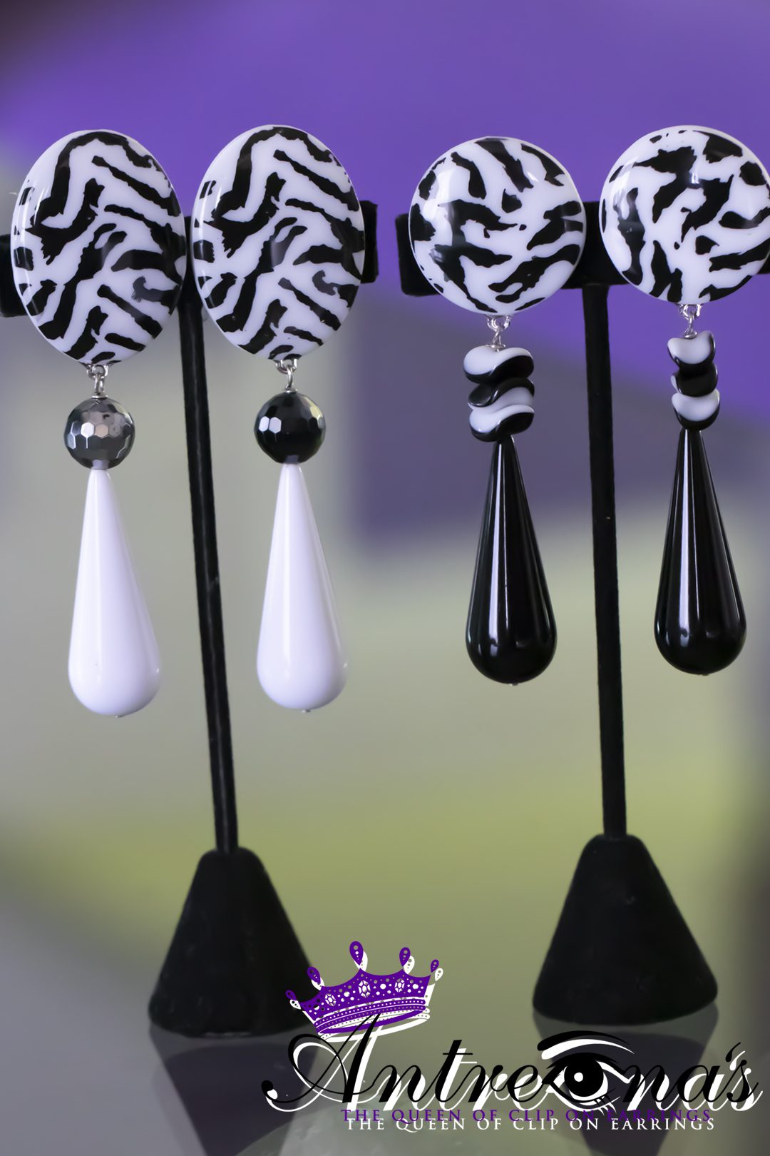 Image: Zebra print painless clip earrings