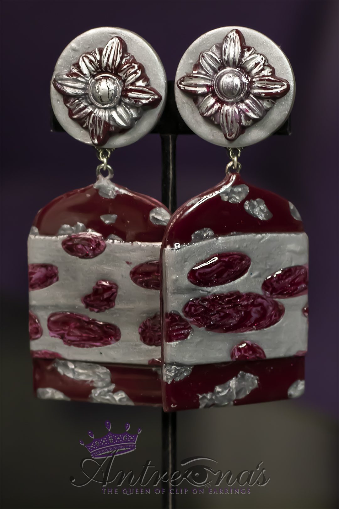 Image Burgundy Dangle clip earrings for women
