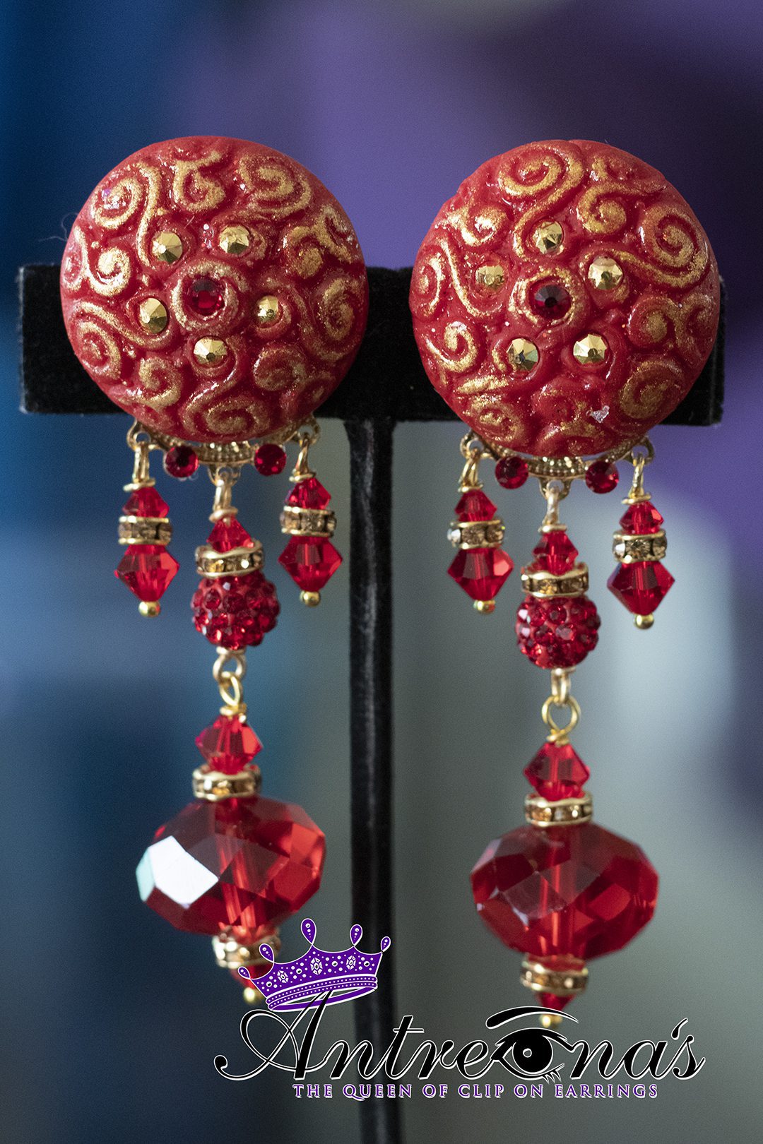 Comfortable painless red clip on earrings.