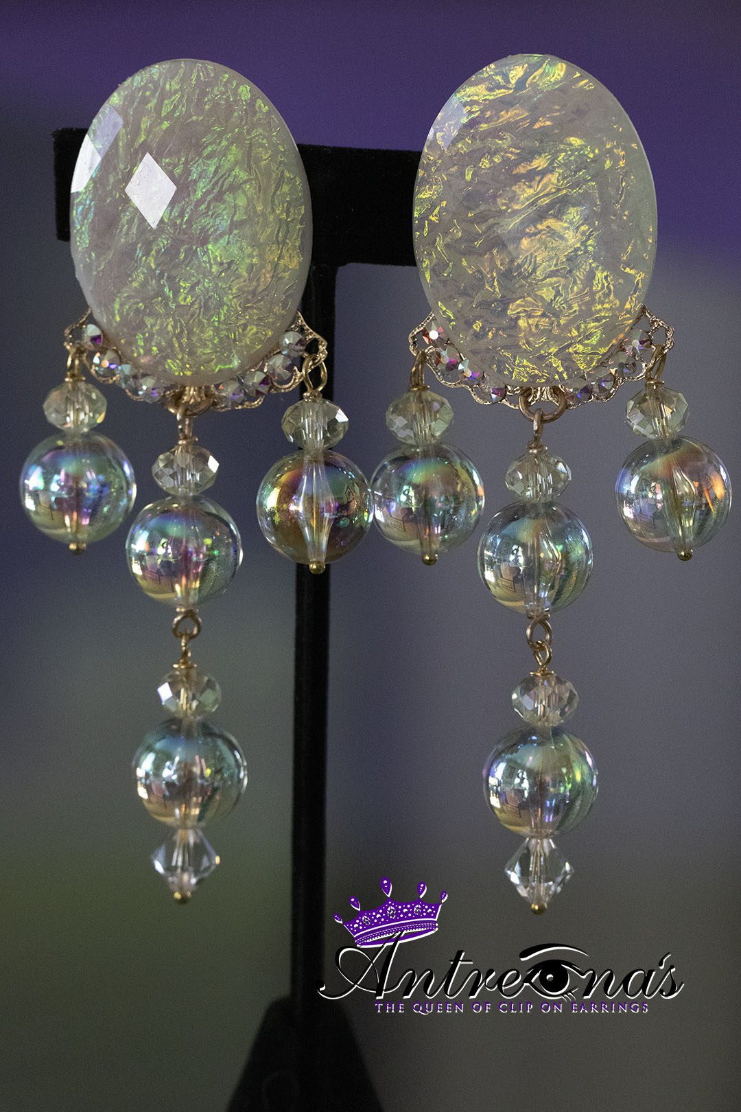 Iridescent Non-Pierced lightweight Comfort Earrings with Clasp
