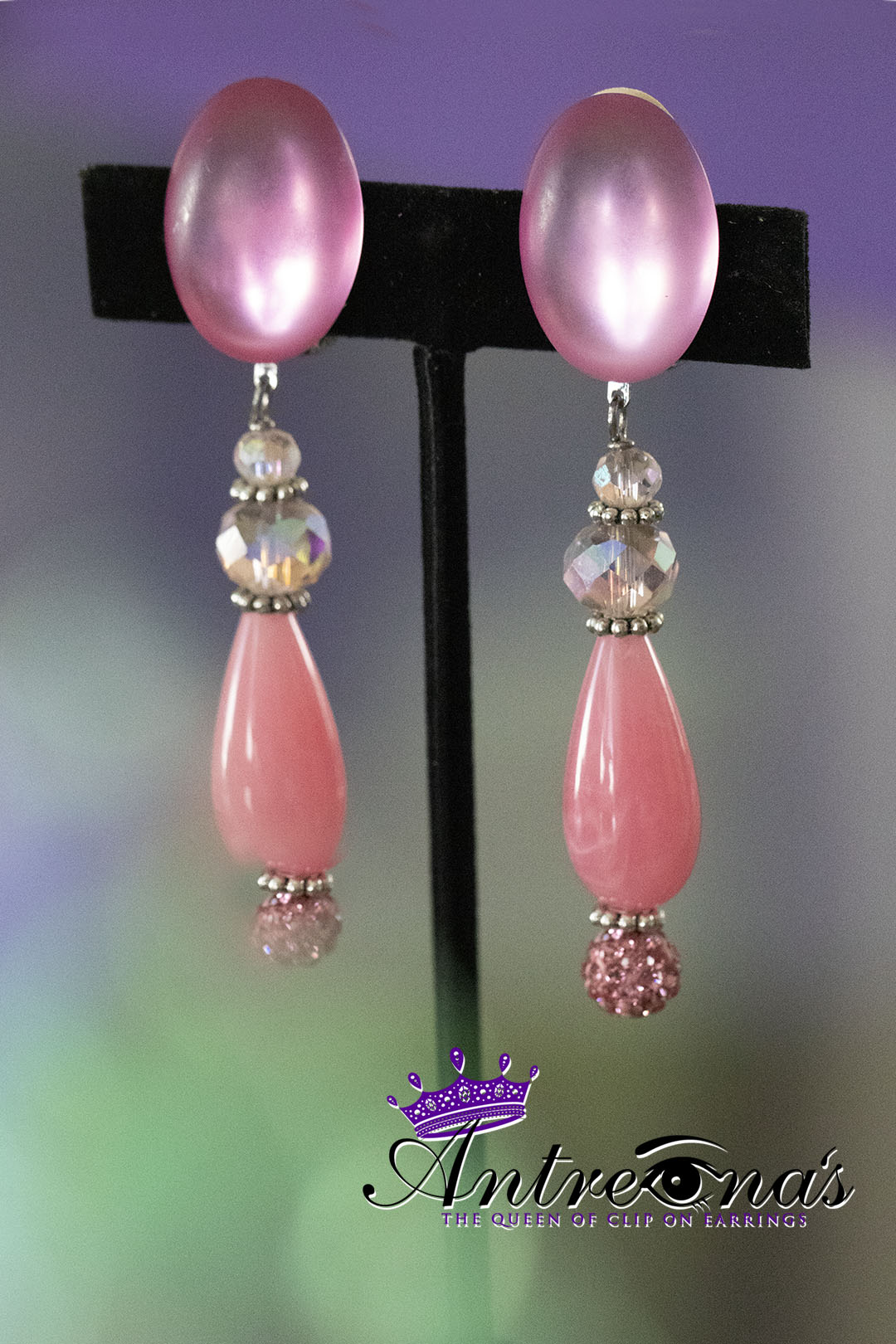 Lightweight Pink Un-Pierced Earrings-no-pain-comfort-ears.