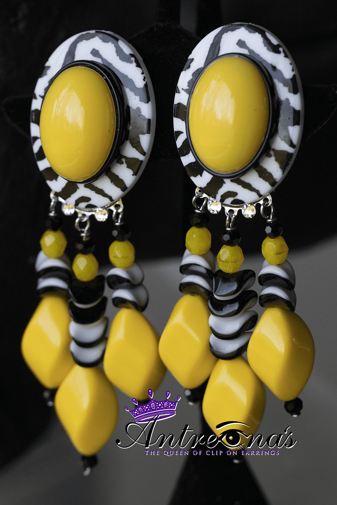 Un-Pierced Yellow Black White Comfy Pain-Free Earrings. Designed with three great color combinations to choose to wear with solids or multi prints